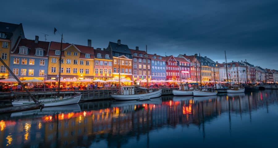 Beautiful nyhavn area in Copenhagen city in Denmark