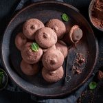 Delicious dark chocolate cookies as a Danish sweet dessert
