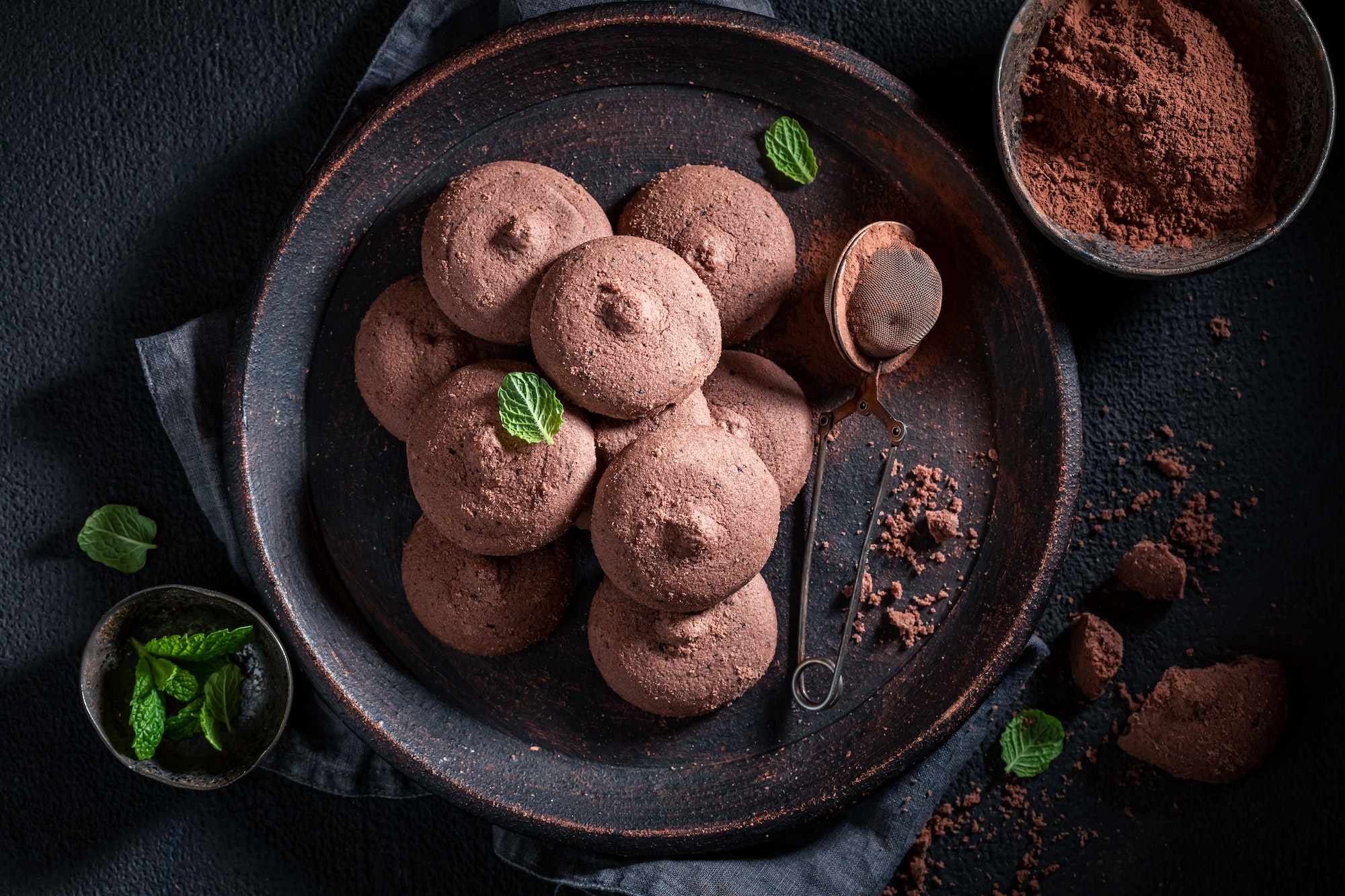 Delicious dark chocolate cookies as a Danish sweet dessert