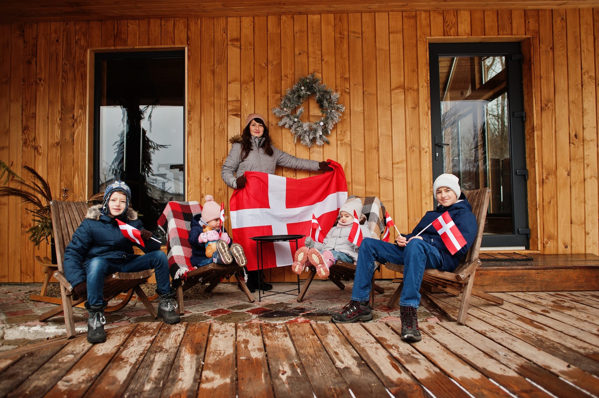Family with Denmark flags