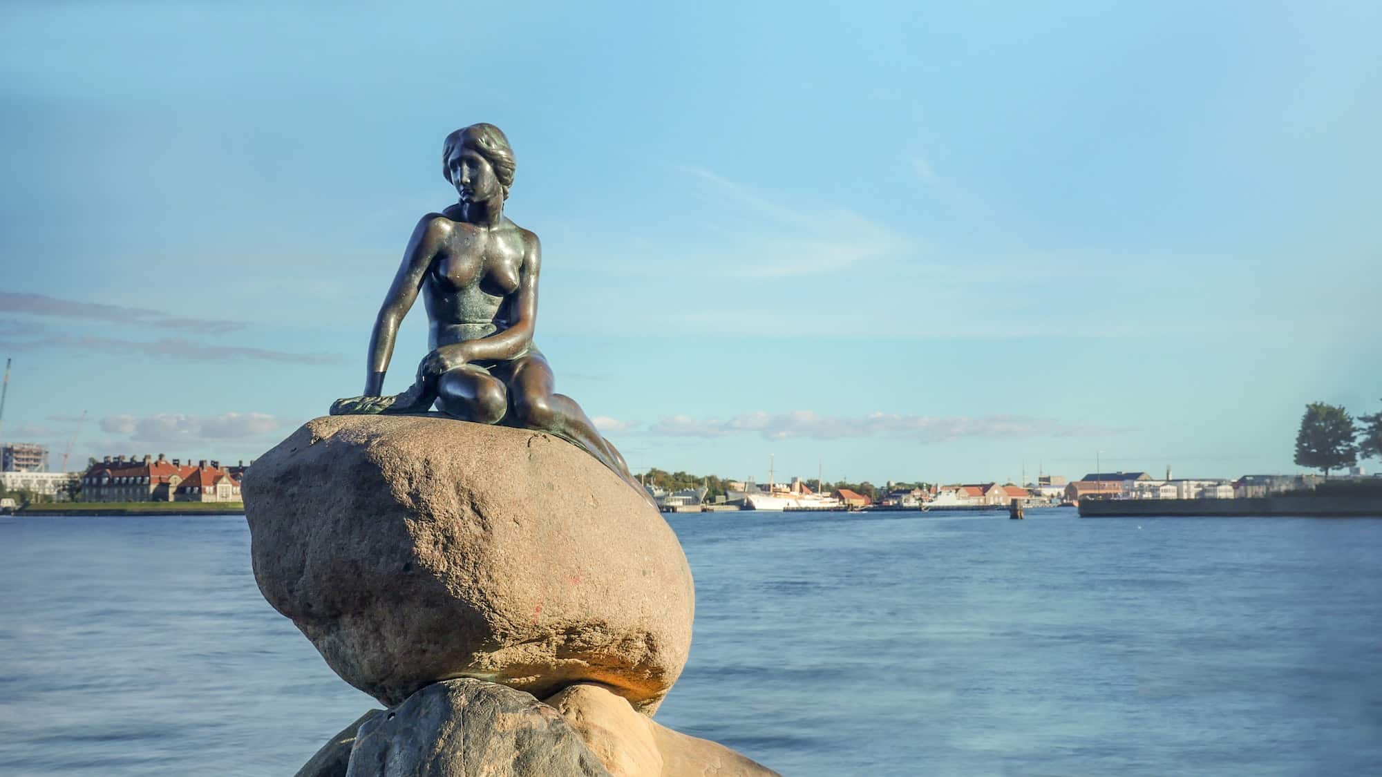 Little Mermaid statue on rock in Denmark