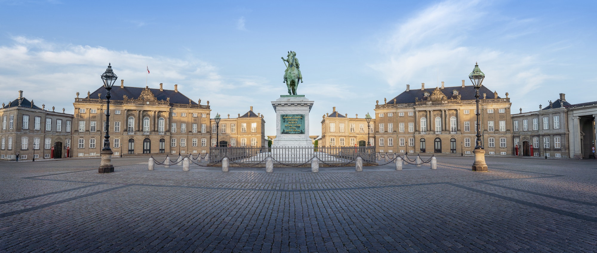 Panoramic view of Amalienborg Palace and Frederick V Statue - Copenhagen, Denmark