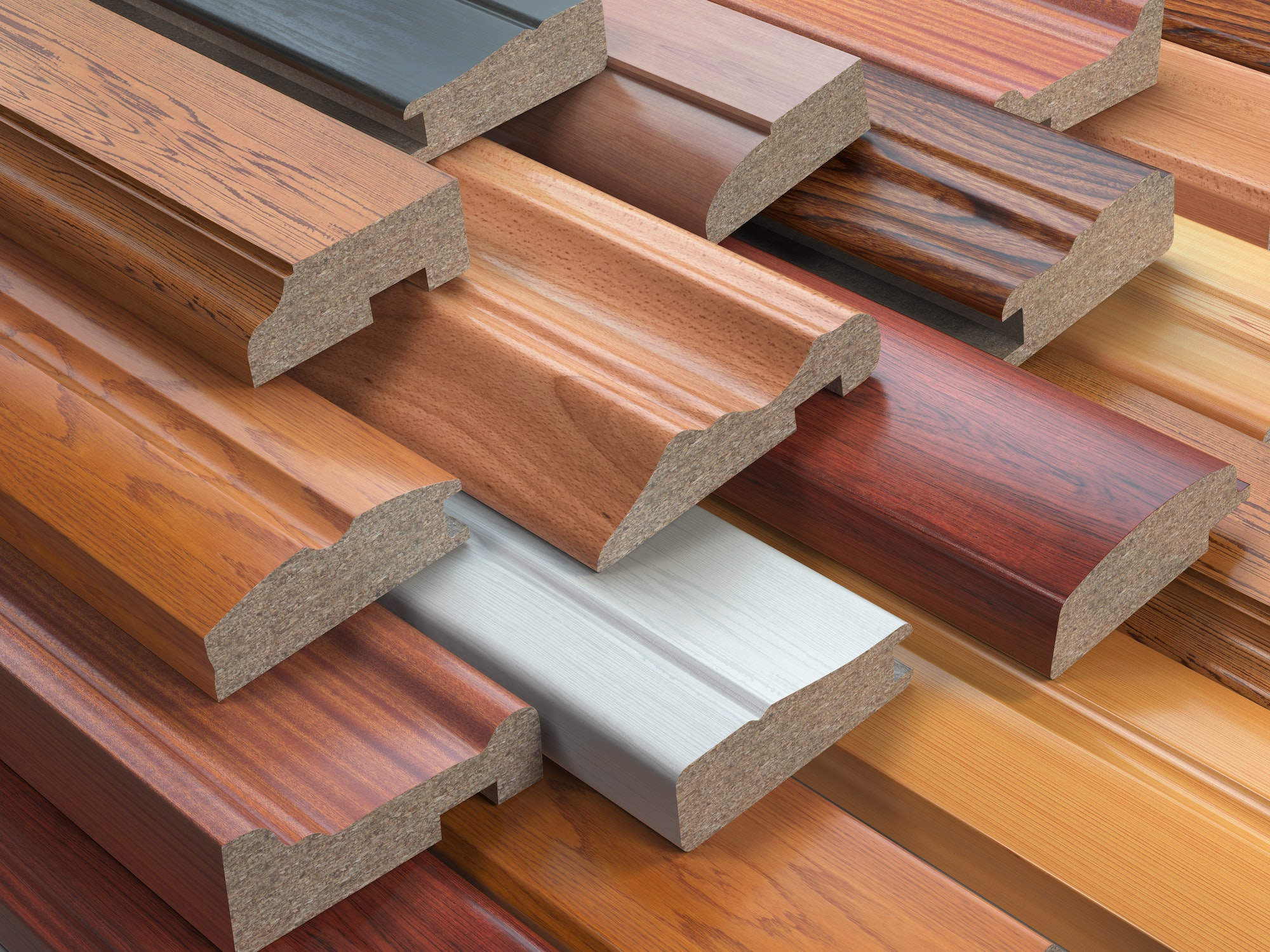 Samples of wooden furniture MDF profiles, Different medium densi